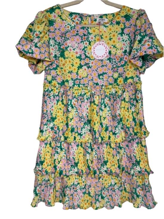 Umgee Dresses & Skirts - Umgee Green Ditsy Floral Cottagecore Tiered Puff Sleeve Mini Dress Size M NWT